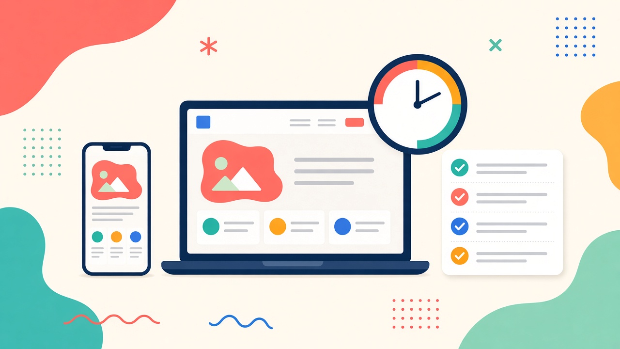 Phone, laptop, timer, and checklist for a 60-minute website lead audit