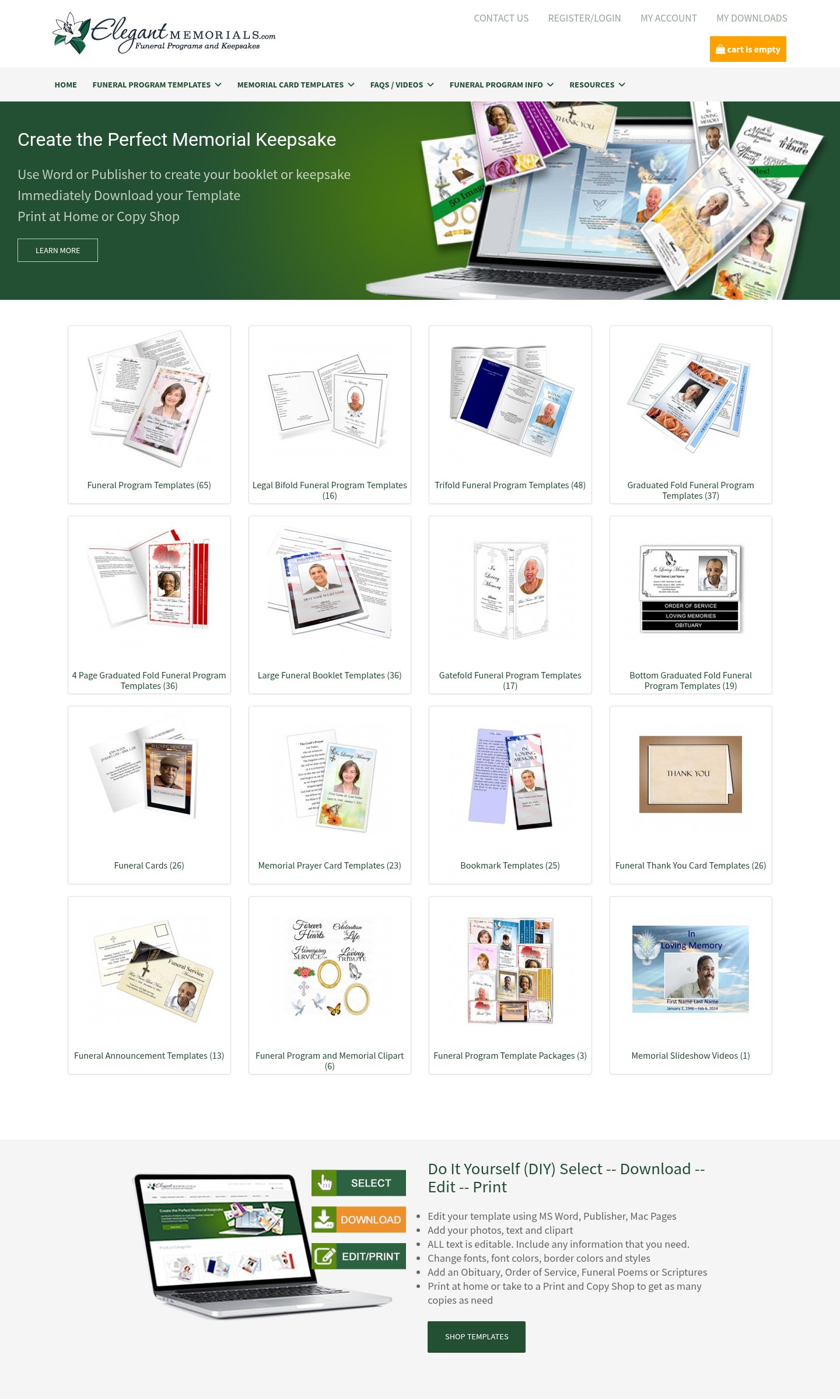 Elegant Memorials website on desktop