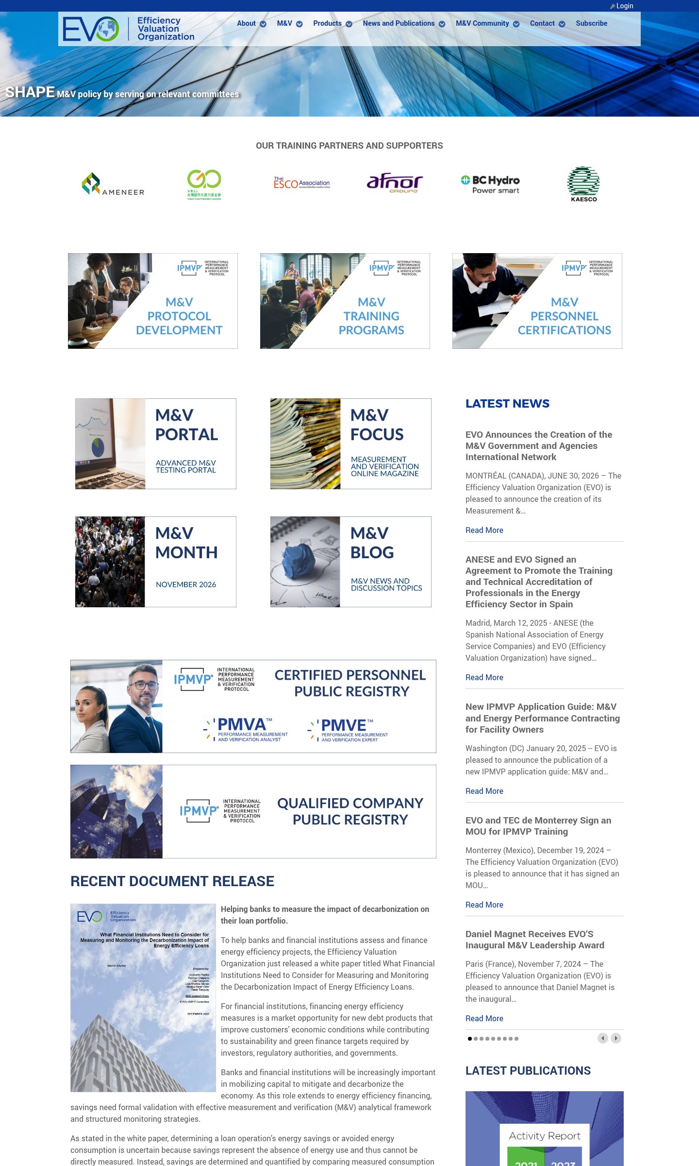 Efficiency Valuation Organization website on desktop