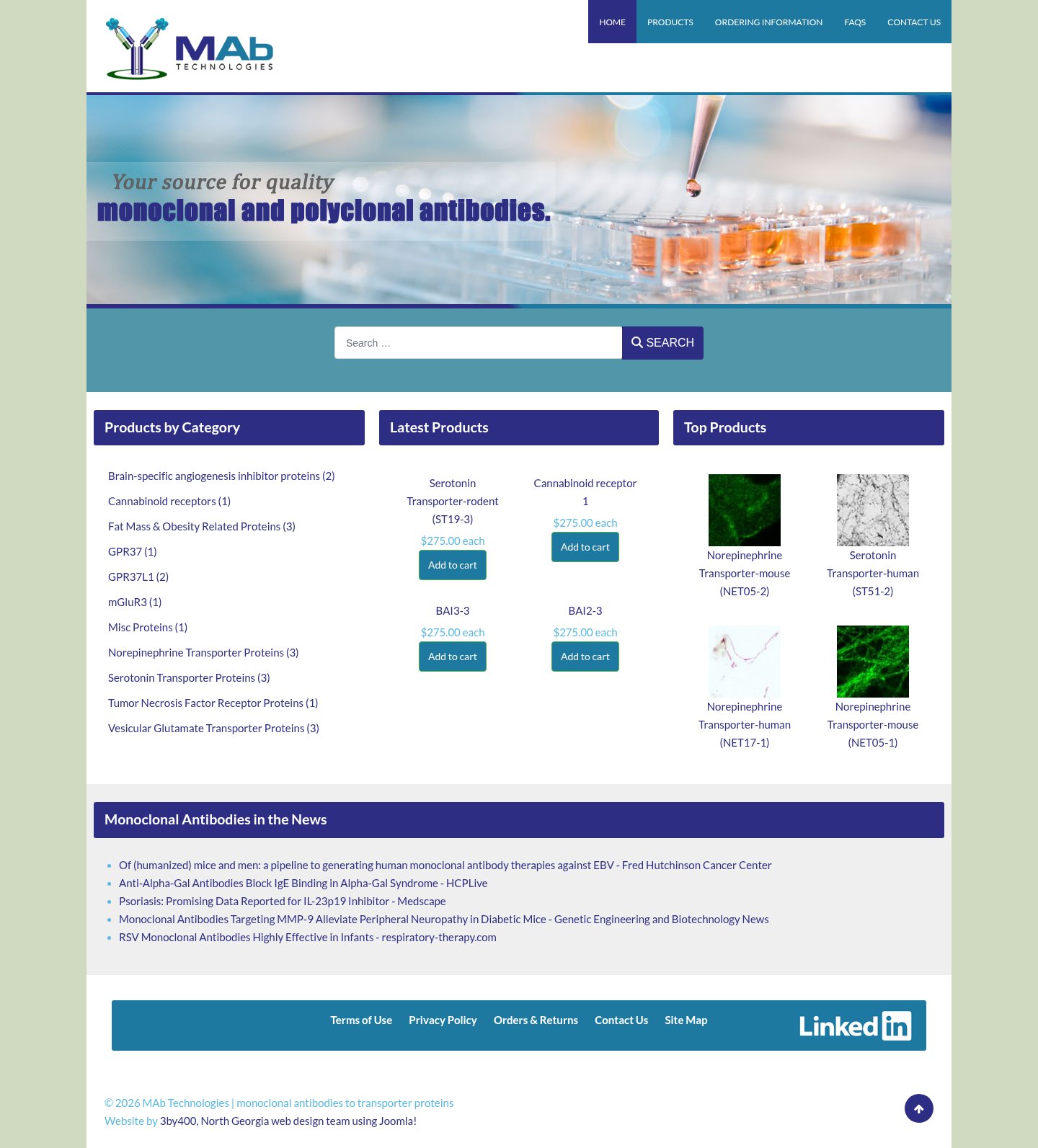 MAb Technologies website on desktop