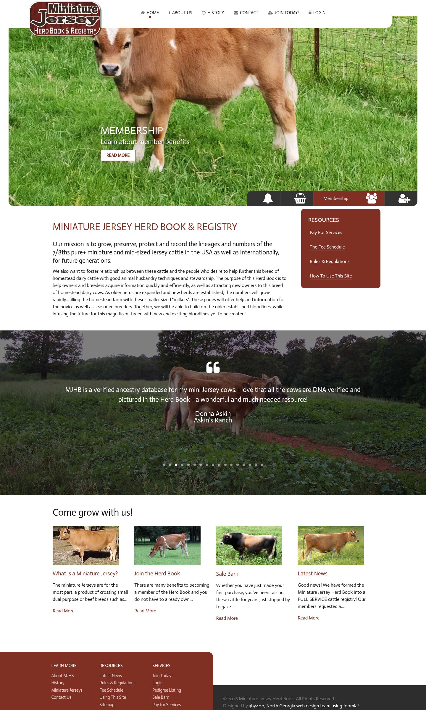 Miniature Jersey Herd Book website on desktop
