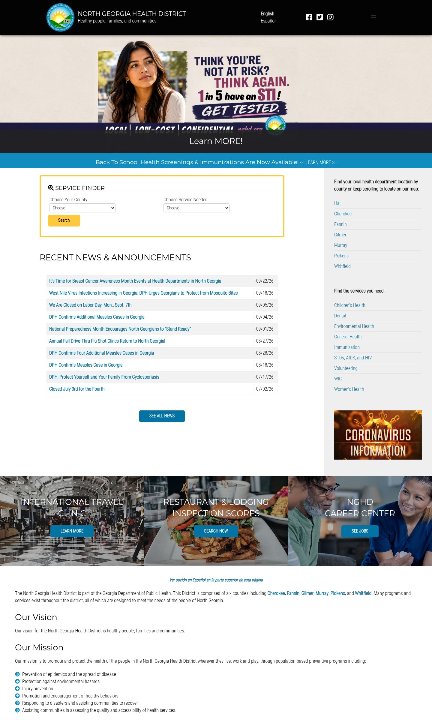 North Georgia Health District website on desktop