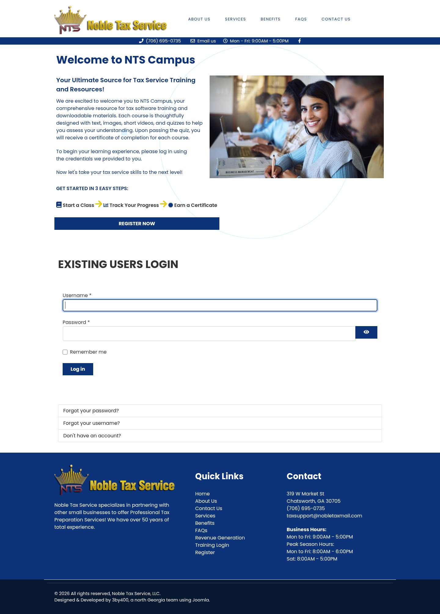 NTS Campus website on desktop