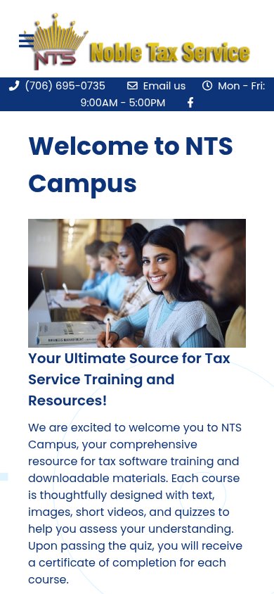 NTS Campus website on a phone