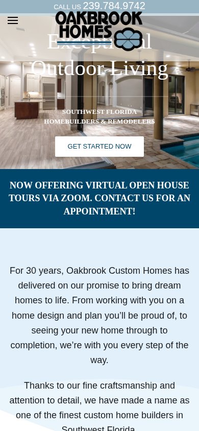Oakbrook Custom Homes website on a phone