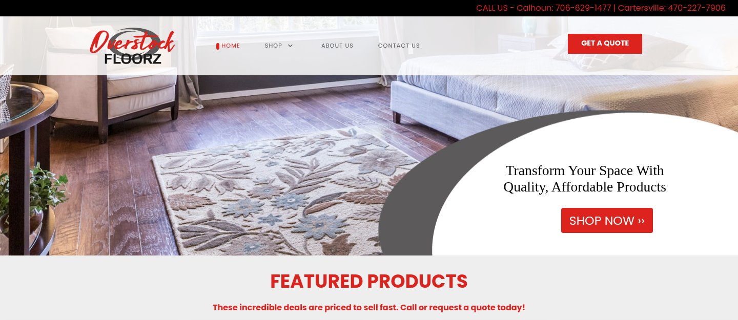 Overstock Floorz USA website on desktop