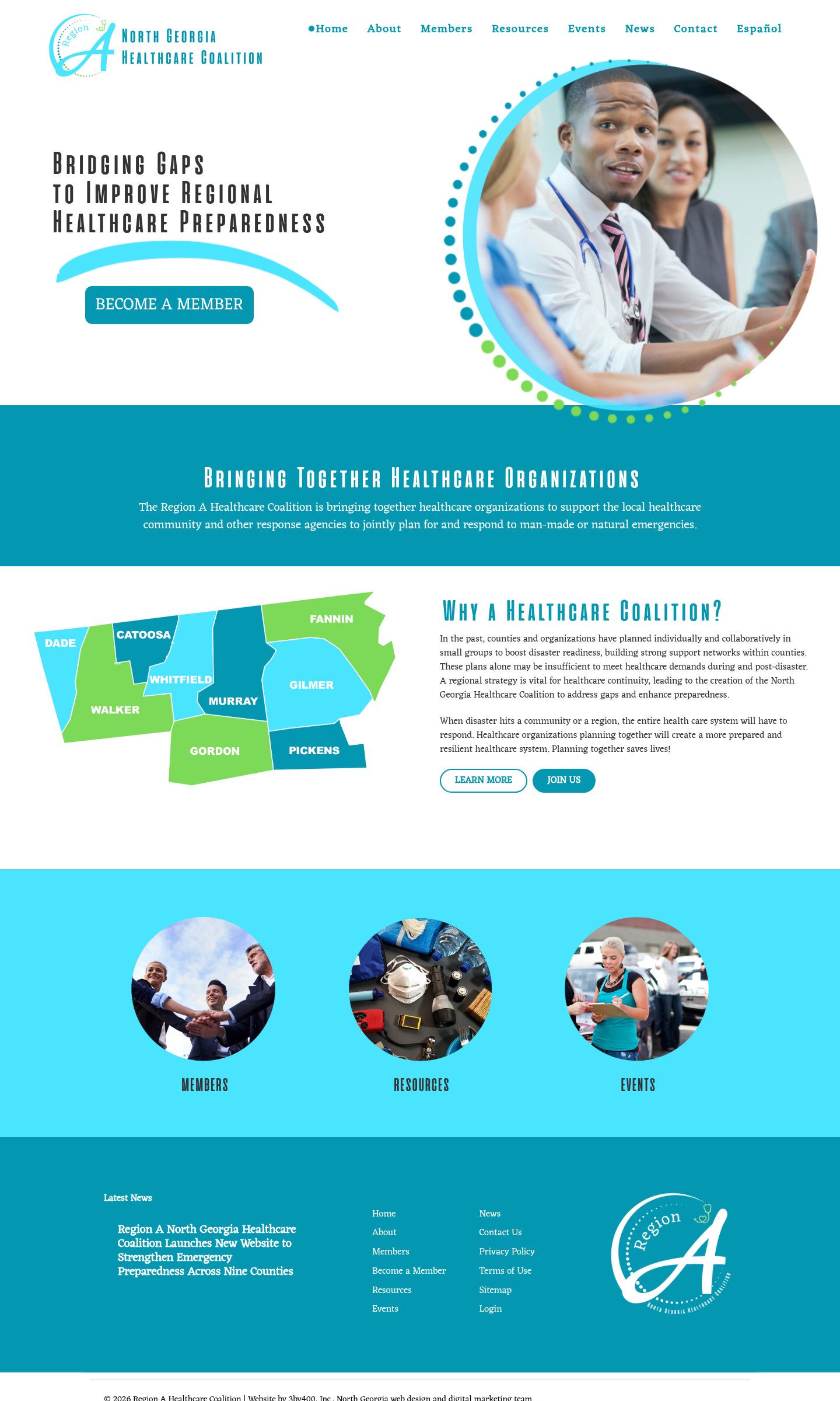 Region A Healthcare Coalition website on desktop