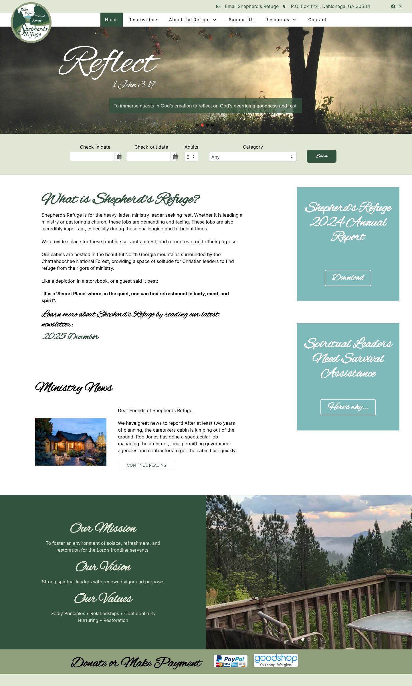 Shepherd’s Refuge website on desktop