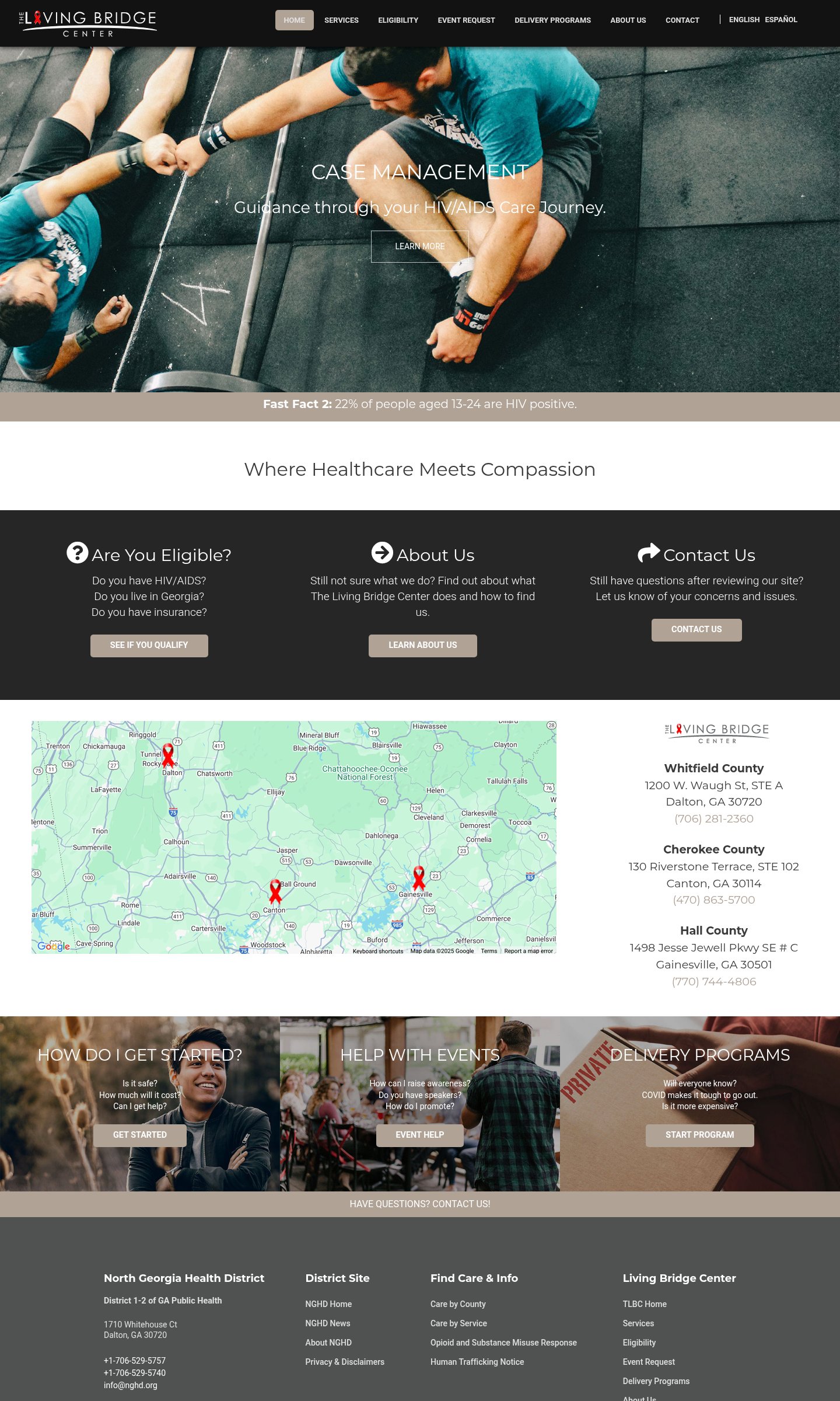 The Living Bridge Center website on desktop