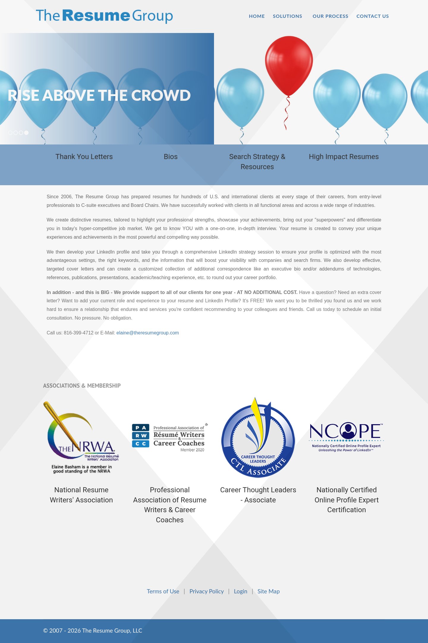 The Resume Group website on desktop