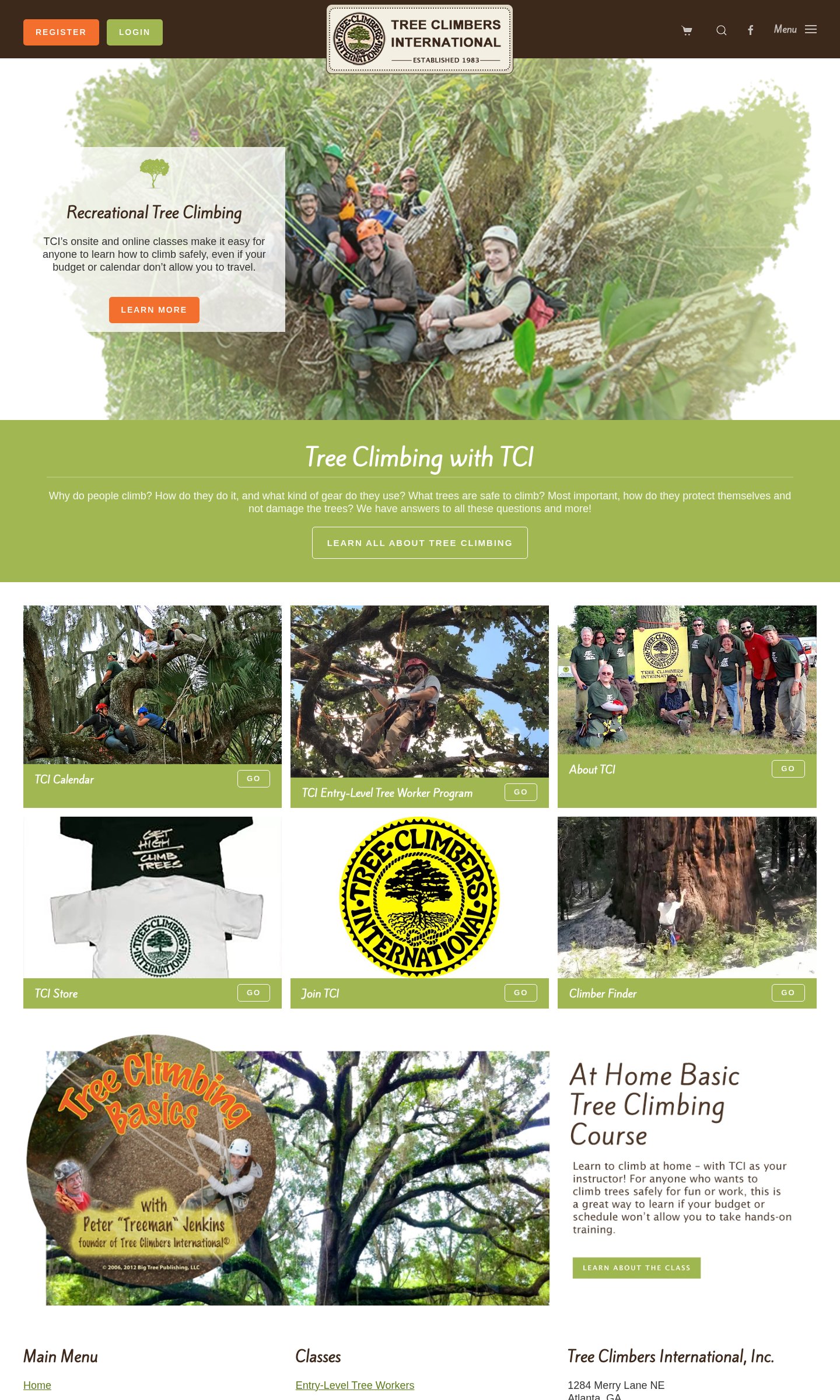 Tree Climbers International website on desktop