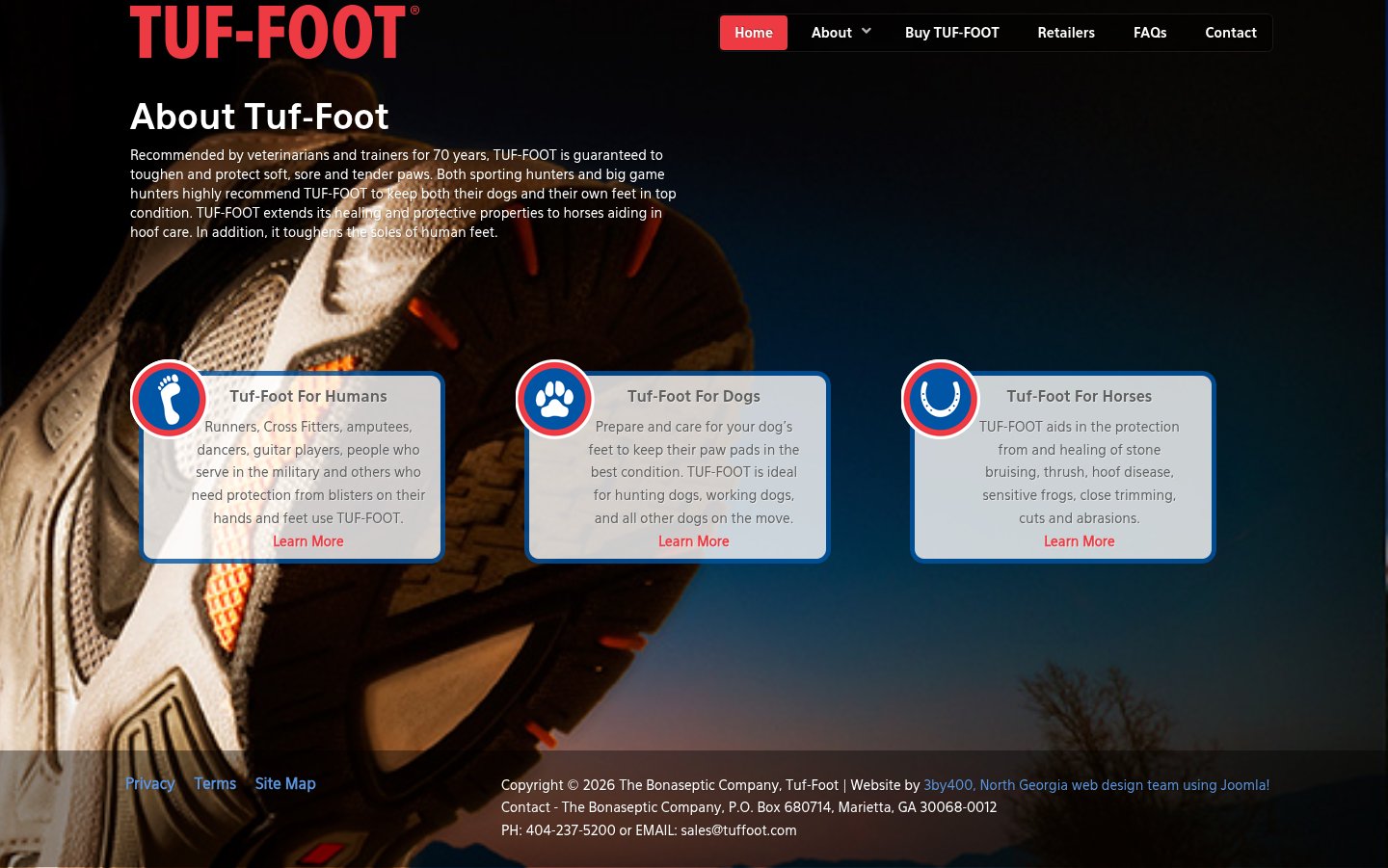 Tuf-Foot website on desktop